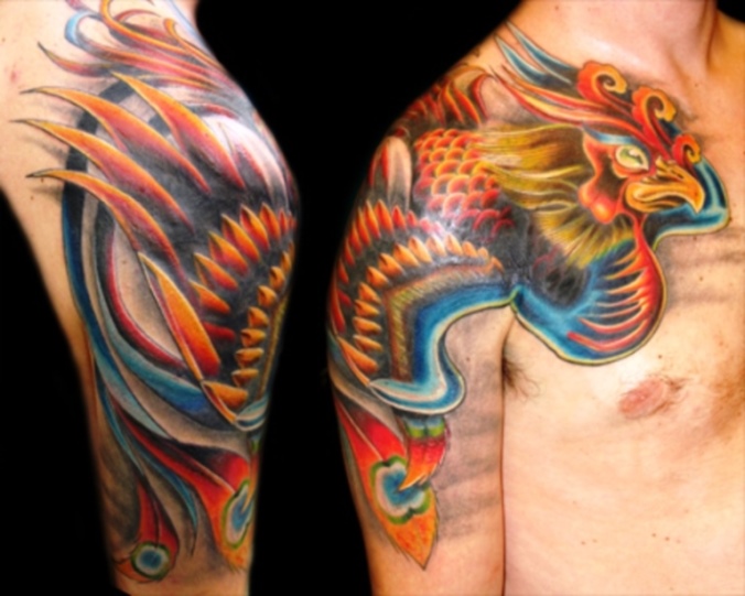 Shoulder Chest Belly Phoenix Tattoo by Carlos Torres