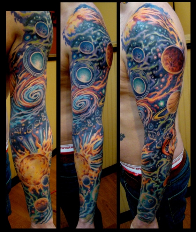 Outer Space Molecule Science Tattoo On Full Sleeve For Men | Tattoos for  guys, Full sleeve tattoos, Science tattoo