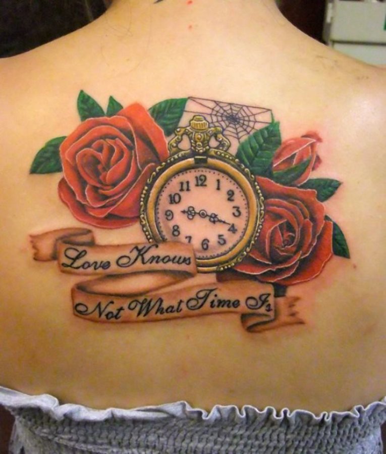 This lovely clock with roses tattoo done by the owner Van! It turned out  incredible! . #letteringtattoo #tattoos #denvertattoo #tattooar... |  Instagram