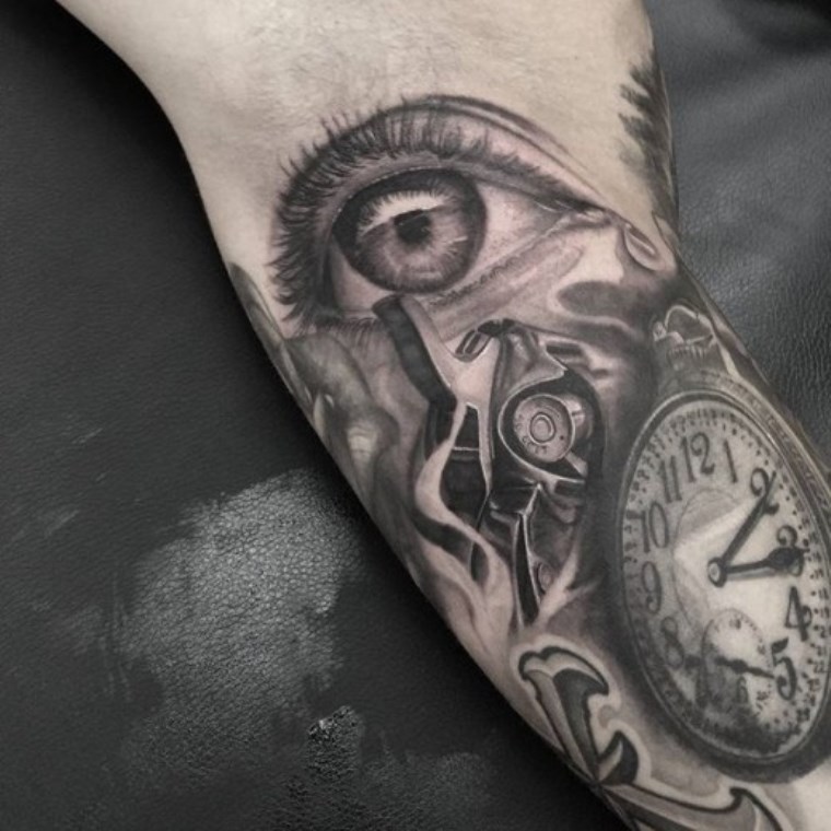 Inkstyle - Rose watch and eye for today... thanks to @jarnoseys for the  trust! Have a good weekend! • #eyetattoo #pocketwatch #rosetattoo #rose #eye  #watch #tattoo #ink #tattooartist #tattooart #tattooed #tatted #tat #