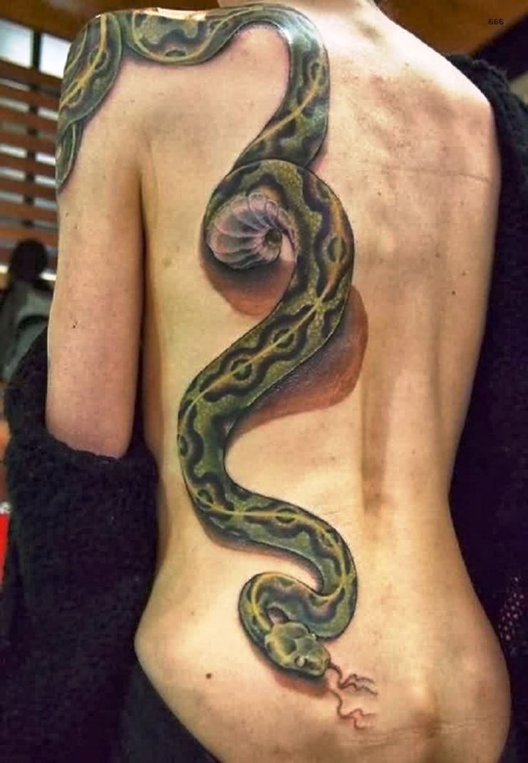 Real 3D Snake Tattoo On Men Back – Truetattoos