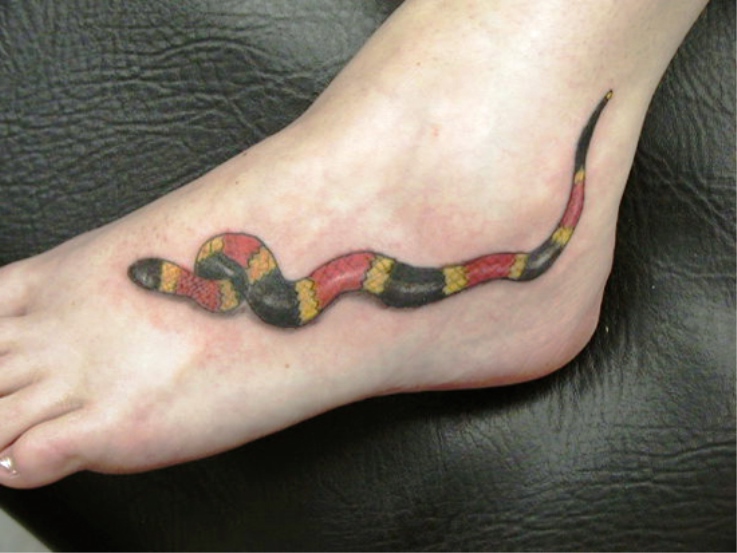 Во сне хотела укусить змея. Змея на ноге цветная. Тату змея на ноге. Тату змея на стопе. Татуировка Змеина ноге.