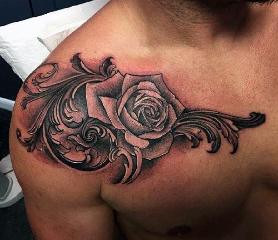 MASK WITH ROSES TATTOO FOR GIRL ON RIGHT SHOULDER TATTOO, by SHOULDER  TATTOOS