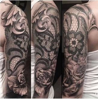 Black and White Flower Half Sleeve Tattoo