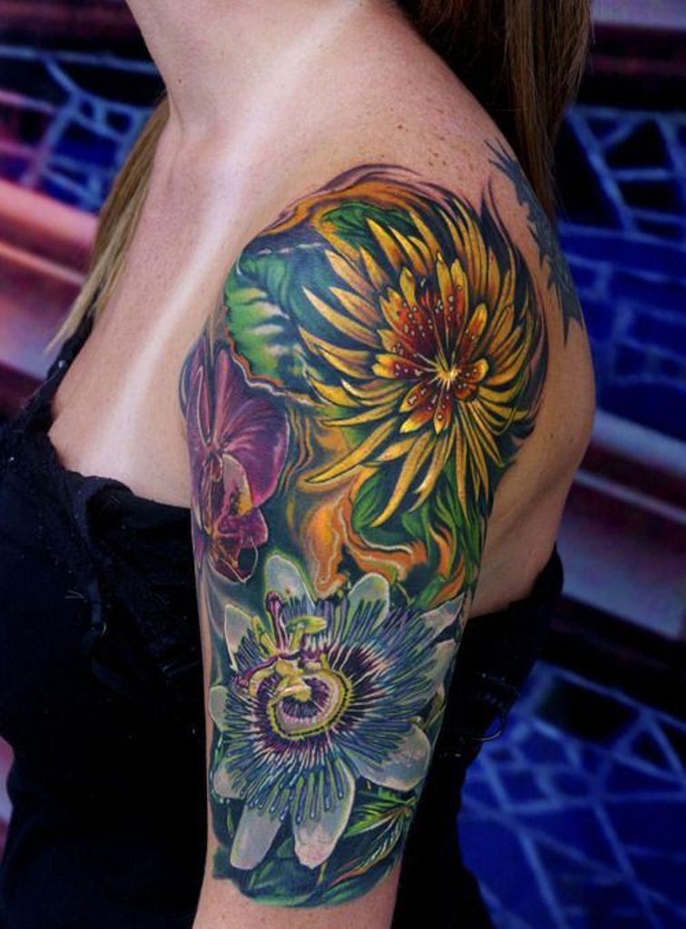 quarter sleeve flower tattoo designs