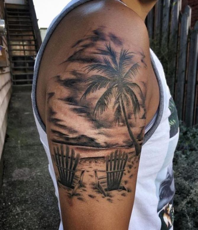  Black and White Beach Tattoo